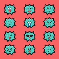 Set of cute virus character with different expression cartoon vector icon illustration