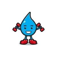 Cute water character playing dumbbell water cartoon vector icon illustration