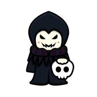 cute witch mascot character holding skull cartoon vector icon illustration