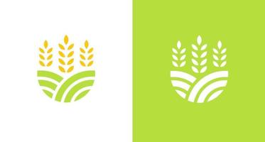 natural and organic farming land logo with wheat plant leaves element, simple environmental logo vector