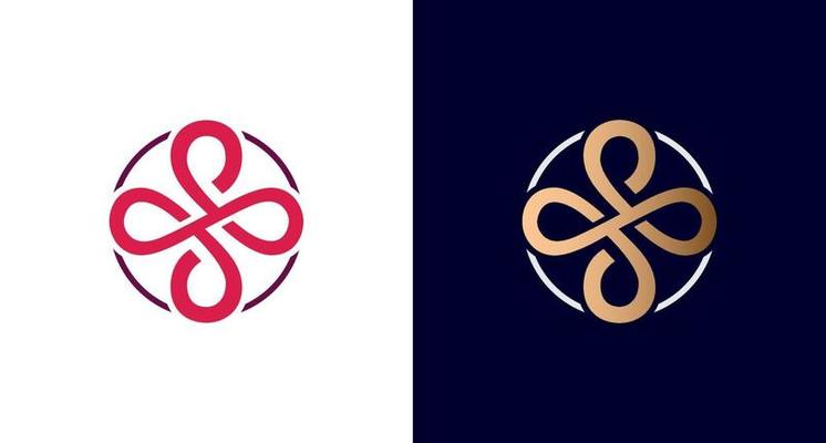 elegant and luxurious infinity logo, cross symbol, letter S in circle border emblem, vector.