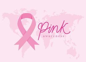 ribbon with map for pink awareness vector design