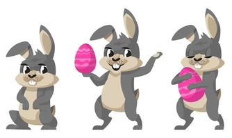Funny easter bunny in different poses. vector