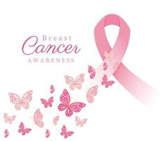 pink ribbon with butterflies for breast cancer awareness vector design