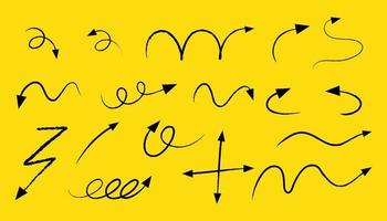 diferentes tipos de flechas curvas dibujadas a mano sobre fondo amarillo vector