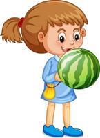 Happy girl cartoon character holding a watermelon vector