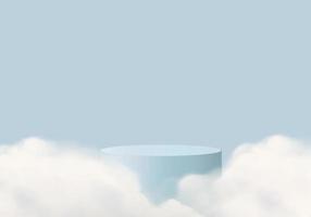 Background platform vector 3d blue rendering with podium and minimal cloud light scene platform