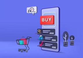 3d rendering for sale shopping online e-commerce, mobile ecommerce with 3d blue pastel background vector