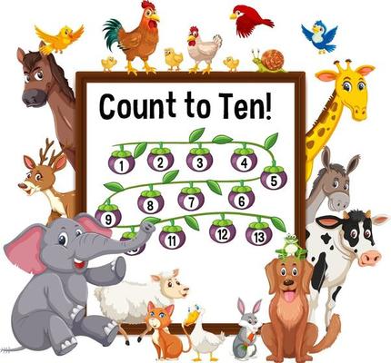 Count to ten board with wild animals