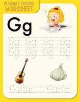 Alphabet tracing worksheet with letter and vocabulary vector