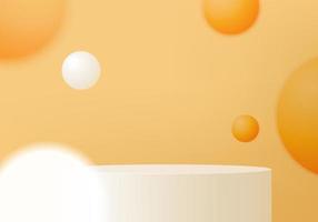 3d pedestal with floating orbs orange studio background vector