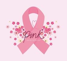 ribbon with flowers for pink awareness vector design