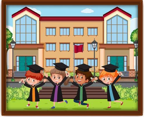 A picture of children in graduation costume