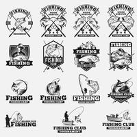 Conjunto de logotipos e insignias de pesca. vector