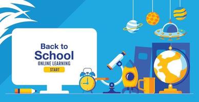 Back to school, Online Learning, child, kids, social distancing, flat design, vector illustration.