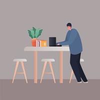 Man with laptop working on the table vector design