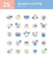 Questions and FAQ flat icon set. Vector and Illustration.