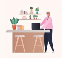 Woman with laptop working on the couter vector design