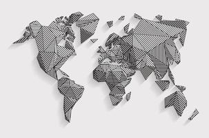 Vector 3D earth map concept. Three-dimensional low poly map with line- art. Earth geography created by lines.