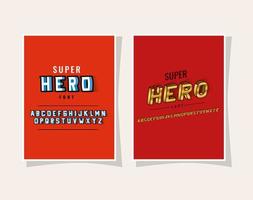 3d super hero lettering and alphabet on red backgrounds vector design