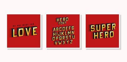 3d super hero love lettering and alphabet on red backgrounds vector design