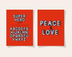 3d peace and love lettering and alphabet on red backgrounds vector design
