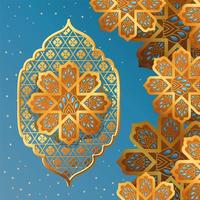 gold arabesque flower on blue background vector design