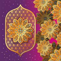 gold arabesque flower on purple background vector design