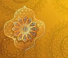 gold arabesque flower on yellow with mandalas background vector design