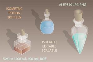 3 Shapes of Isometric Potion Bottles vector