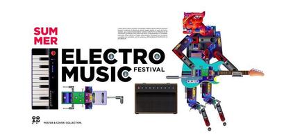 cartel del festival de música electrónica y diseño de banner. vector