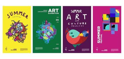 exposición de arte y cultura de verano diseño de carteles coloridos vector