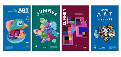 exposición de arte y cultura de verano diseño de carteles coloridos vector