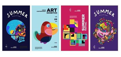 exposición de arte y cultura de verano diseño de carteles coloridos vector