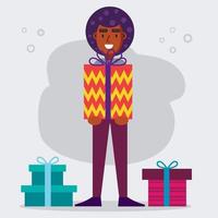 Hombre afroamericano con ilustración de caja de regalo en estilo plano vector