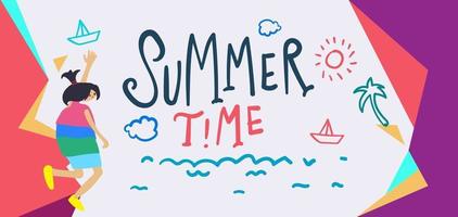 Summer time holiday season banner illustration for kids vacation vector
