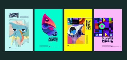 Summer holiday music and art festival poster set vector