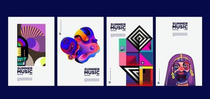 Summer holiday music and art festival poster set vector