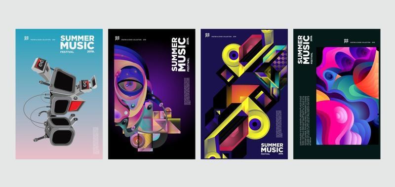 Summer holiday music and art festival poster set