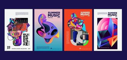 Summer holiday music and art festival poster set