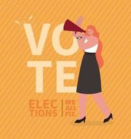 mujer de dibujos animados con megáfono para el día de las elecciones vector