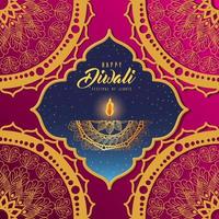 Happy Diwali candle card with arabesque mandala background vector