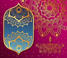 tarjeta de feliz diwali con fondo de mandala arabesco vector