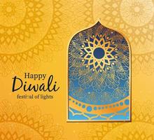 Happy Diwali card with arabesque mandala background vector