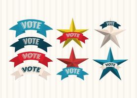 Vote on ribbon and stars set vector design