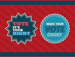 two vote seal stamps on red and striped background vector design