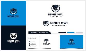 night owl logo with moon concept and business card template vector