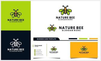 Logotipo de abeja de miel con concepto de hoja de ala y plantilla de tarjeta de visita vector