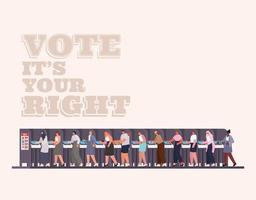 people on the voting booth with vote its your right text vector design