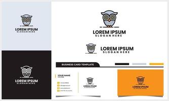 modern and cute owl logo with business card design template vector